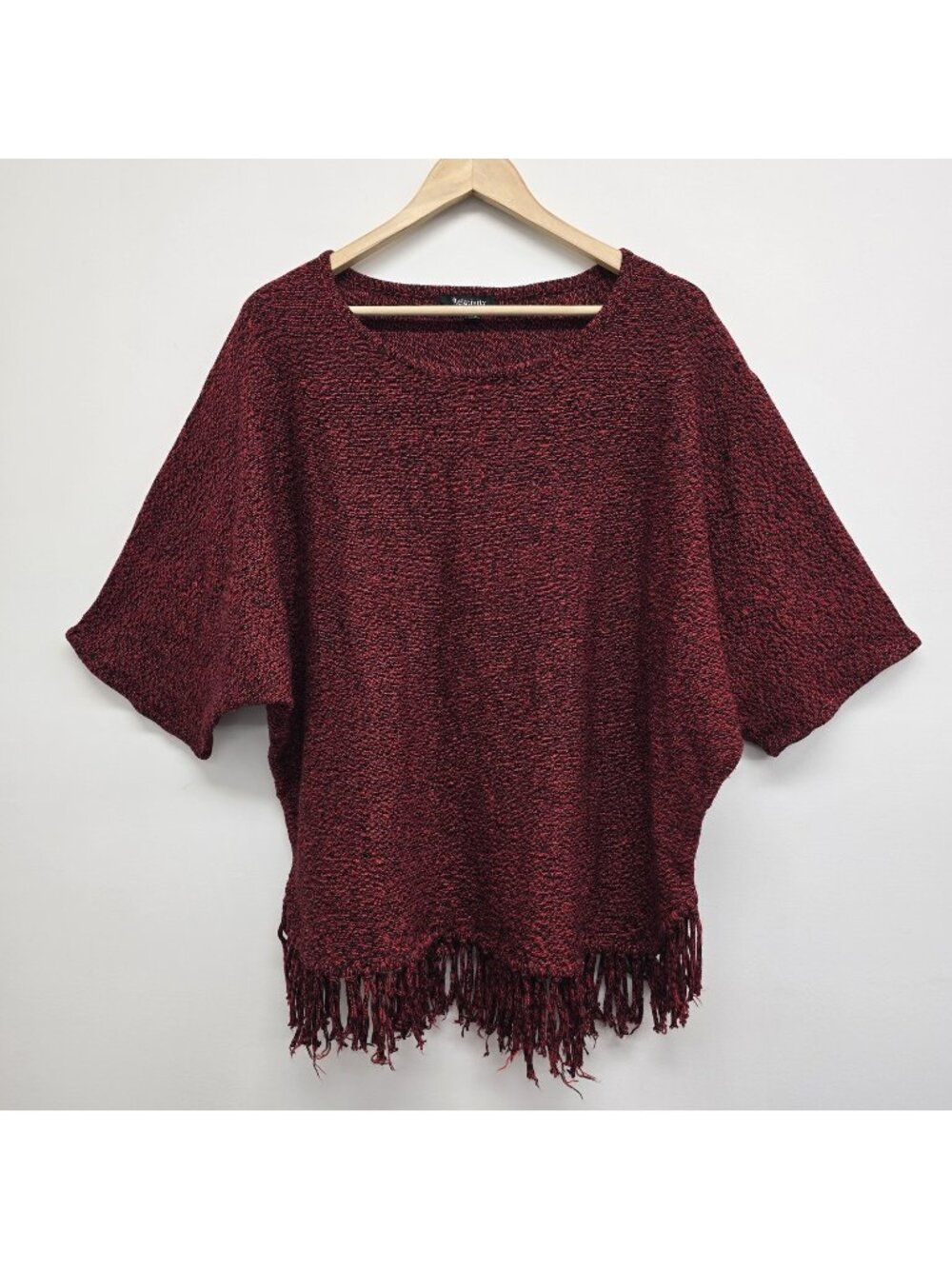 Relativity Womens XL Dolman Sleeve Poncho Sweater Marled Knit Fringe Hem Boho